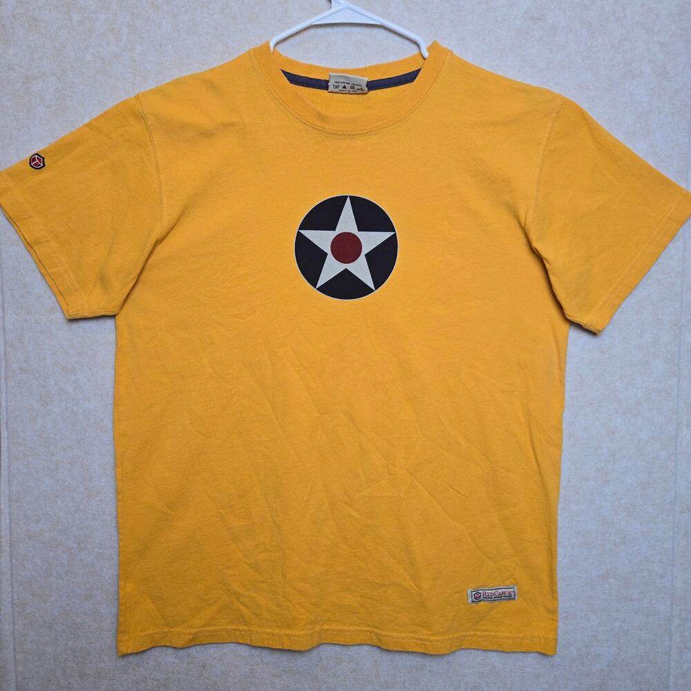 Red Canoe Mens Large US Army Air Corps Roundel T Shirt Yellow Made USA Aviation